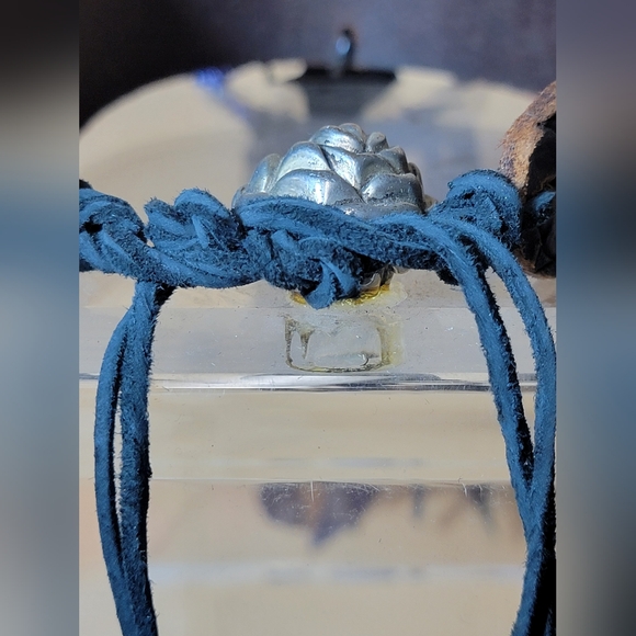 Bohemian Native Gothic Vibe Tooled Leather Choker Necklace Upcycled - Picture 6 of 11